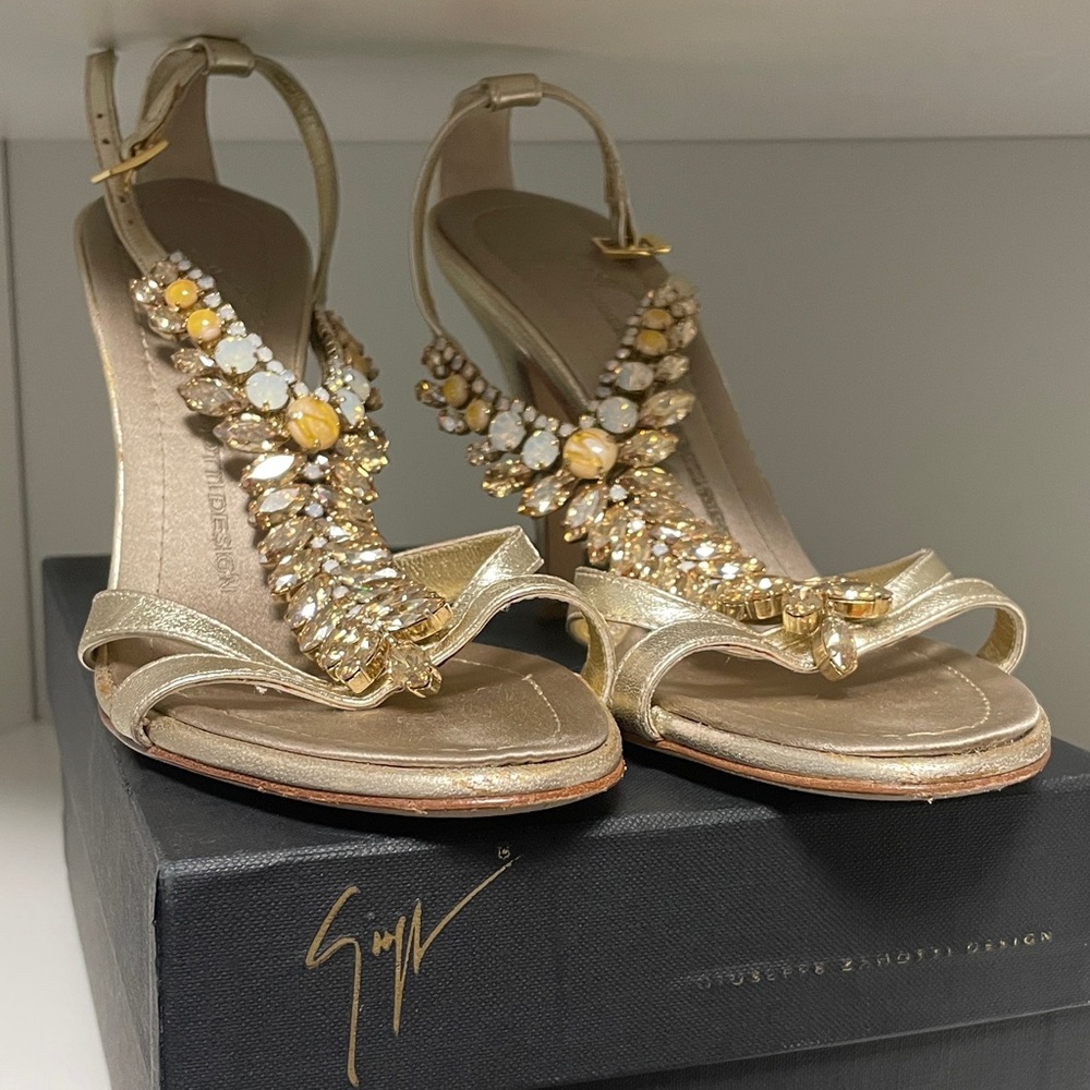 Giuseppe Zanotti Gold Crystal Embellished Heels